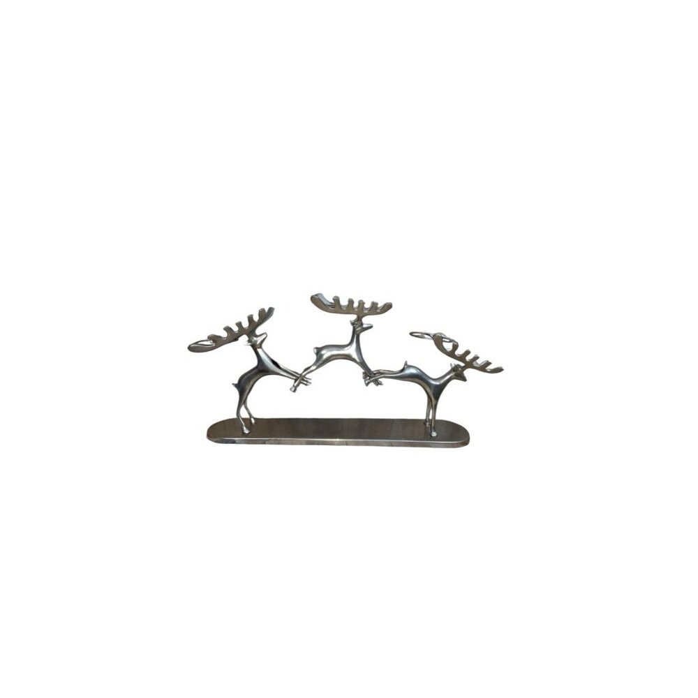 Pottery Barn Christmas Reindeer 3 pc Votive Candle Holder Decor Silver Chrome